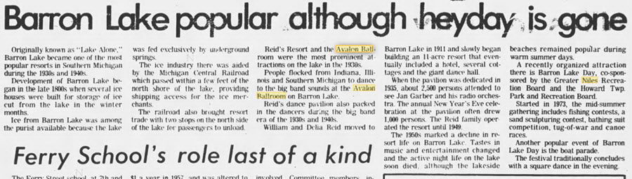 Avalon Ballroom at Barron Lake - 20 Feb 1977 Article (newer photo)